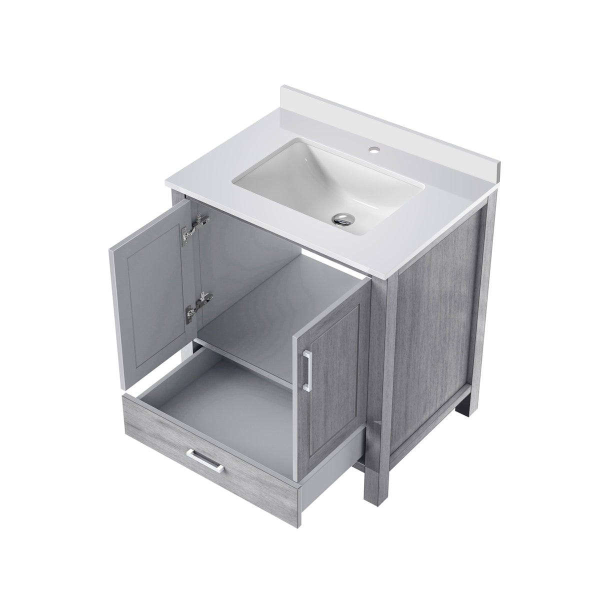Jacques Distressed Grey Freestanding Bathroom Vanity with White Quartz Top, White Square Sink