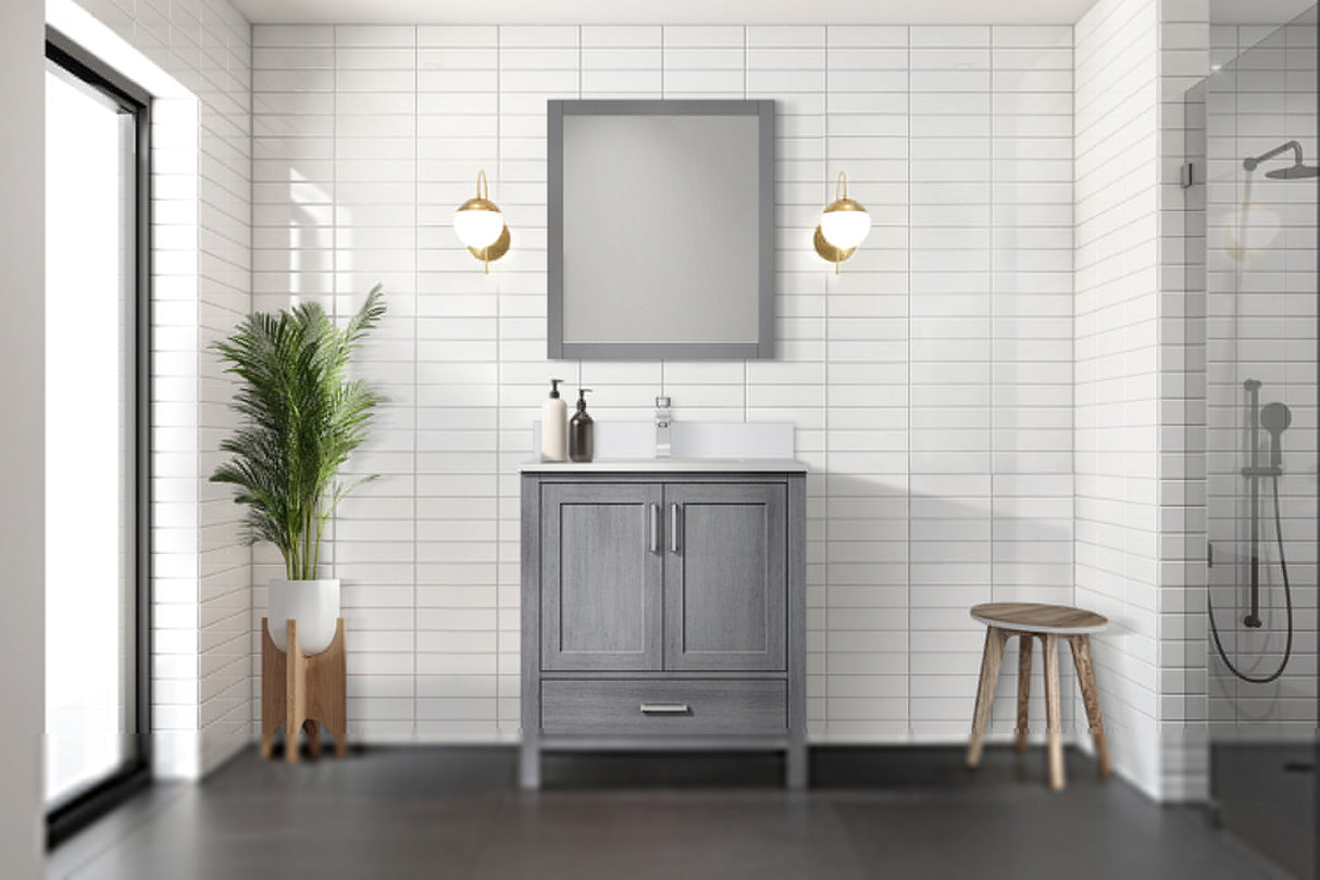 Jacques Distressed Grey Freestanding Bathroom Vanity with White Quartz Top, White Square Sink
