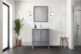 Jacques 30" Distressed Grey Single Vanity, White Quartz Top, White Square Sink and 28" Mirror w/ Faucet
