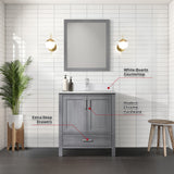 Jacques Distressed Grey Freestanding Bathroom Vanity with White Quartz Top, White Square Sink