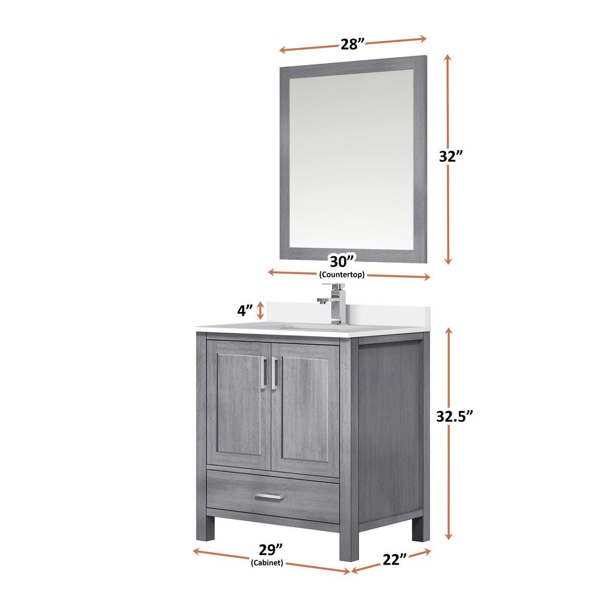Jacques Distressed Grey Freestanding Bathroom Vanity with White Quartz Top, White Square Sink