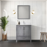 Jacques 30 in. Freestanding Bathroom Vanity with White Quartz Top, White Square Sink