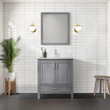 Jacques Distressed Grey Freestanding Bathroom Vanity with White Quartz Top, White Square Sink