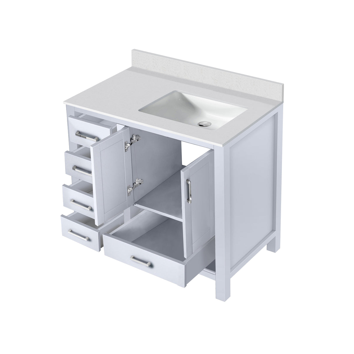 Jacques White Freestanding Bathroom Vanity with White Quartz Top, White Square Sink