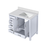 Jacques White Freestanding Bathroom Vanity with White Quartz Top, White Square Sink