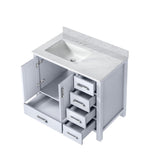 Jacques Navy 30 in. Left Freestanding Bathroom Vanity with White Carrara Marble Top, White Square Sink