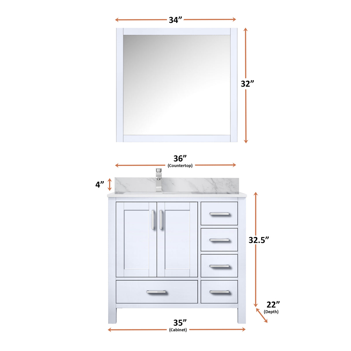 Jacques Navy 30 in. Left Freestanding Bathroom Vanity with White Carrara Marble Top, White Square Sink