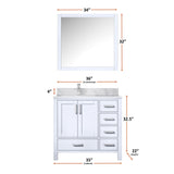 Jacques Navy 30 in. Left Freestanding Bathroom Vanity with White Carrara Marble Top, White Square Sink