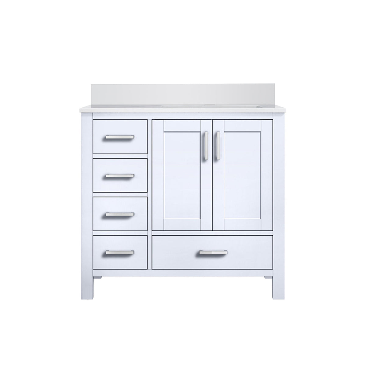 Jacques White Freestanding Bathroom Vanity with White Quartz Top, White Square Sink