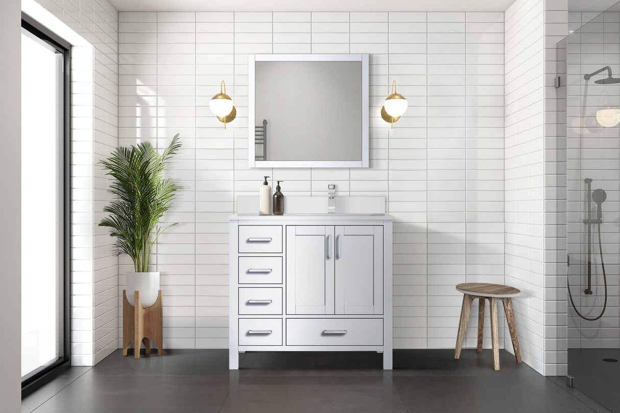 Jacques White Freestanding Bathroom Vanity with White Quartz Top, White Square Sink