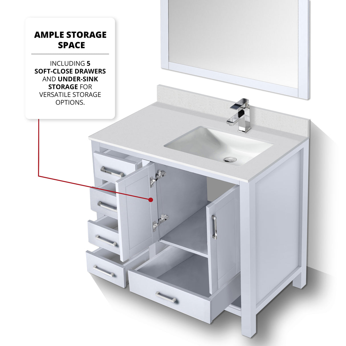 Jacques White Freestanding Bathroom Vanity with White Quartz Top, White Square Sink