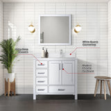 Jacques 36" White Single Vanity, White Quartz Top, White Square Sink and 34" Mirror - Right Version