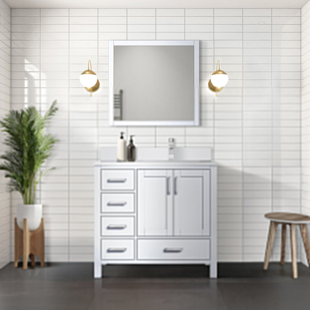 Jacques White Freestanding Bathroom Vanity with White Quartz Top, White Square Sink