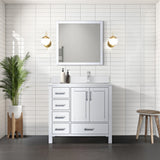 Jacques White Freestanding Bathroom Vanity with White Quartz Top, White Square Sink