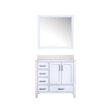 Jacques 36" White Single Vanity, White Quartz Top, White Square Sink and 34" Mirror - Right Version