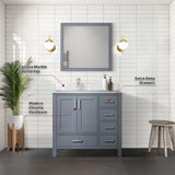 Jacques Navy 30 in. Left Freestanding Bathroom Vanity with White Carrara Marble Top, White Square Sink