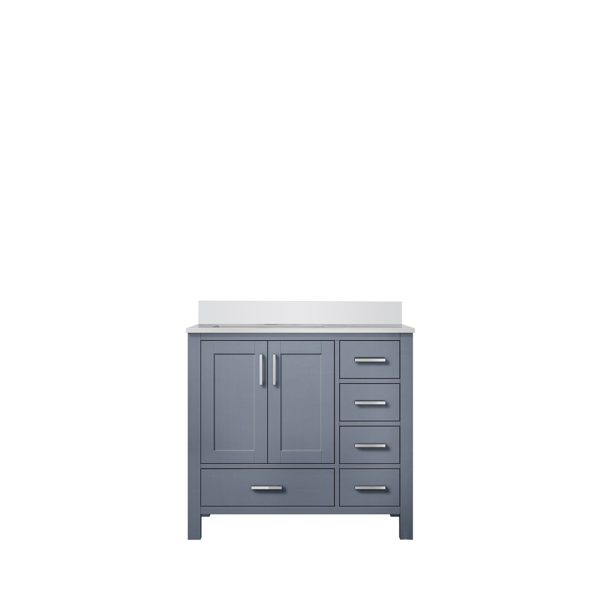 Jacques Dark Grey Freestanding Bathroom Vanity with White Quartz Top, White Square Sink