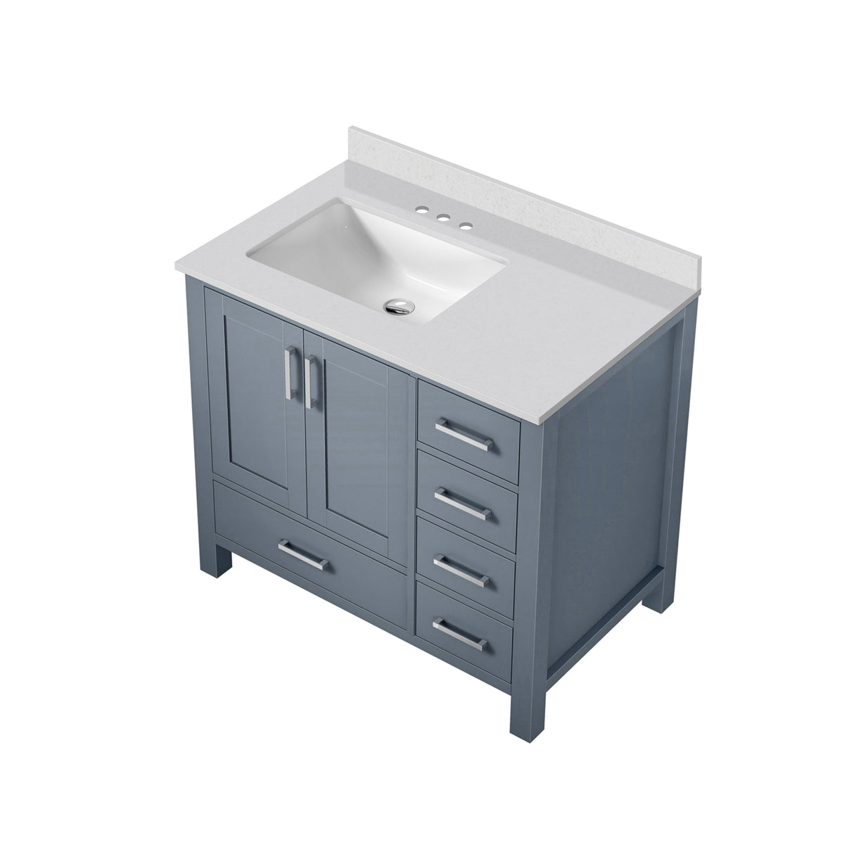 Jacques Dark Grey Freestanding Bathroom Vanity with White Quartz Top, White Square Sink