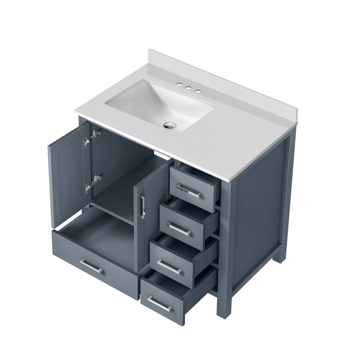 Jacques Dark Grey Freestanding Bathroom Vanity with White Quartz Top, White Square Sink