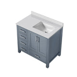 Jacques Dark Grey Freestanding Bathroom Vanity with White Quartz Top, White Square Sink