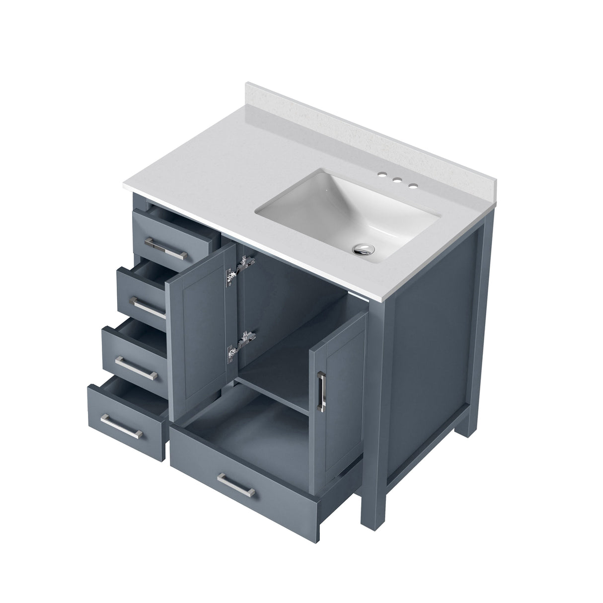 Jacques Dark Grey Freestanding Bathroom Vanity with White Quartz Top, White Square Sink
