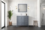 Jacques Dark Grey Freestanding Bathroom Vanity with White Quartz Top, White Square Sink
