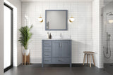 Jacques Dark Grey Freestanding Bathroom Vanity with White Quartz Top, White Square Sink