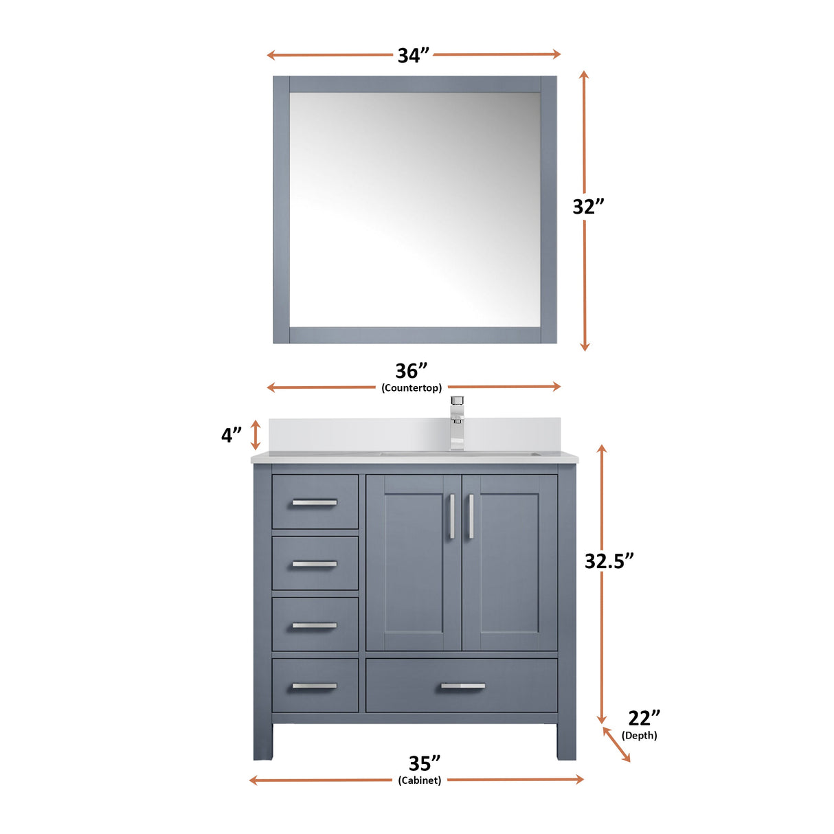 Jacques Dark Grey Freestanding Bathroom Vanity with White Quartz Top, White Square Sink