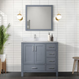 Jacques 36" Dark Grey Single Vanity, White Quartz Top, White Square Sink and 34" Mirror - Left Version