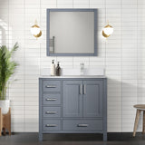 Jacques 36" Dark Grey Single Vanity, White Quartz Top, White Square Sink and 34" Mirror - Right Version
