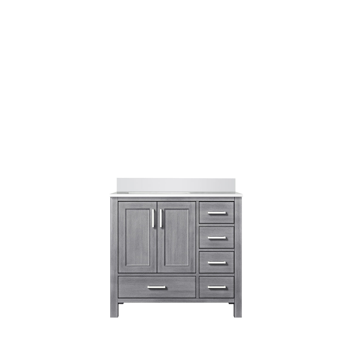 Jacques Distressed Grey Freestanding Bathroom Vanity with White Quartz Top, White Square Sink