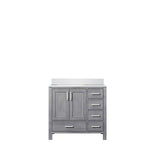 Jacques Distressed Grey Freestanding Bathroom Vanity with White Quartz Top, White Square Sink