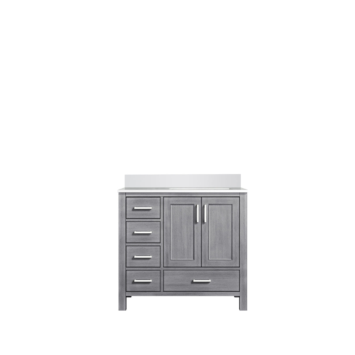 Jacques Distressed Grey Freestanding Bathroom Vanity with White Quartz Top, White Square Sink