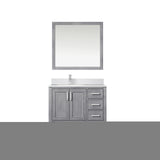 Jacques 36" Distressed Grey Single Vanity, White Quartz Top, White Square Sink and 34" Mirror w/ Faucet - Left Version