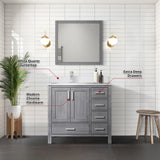 Jacques Distressed Grey Freestanding Bathroom Vanity with White Quartz Top, White Square Sink