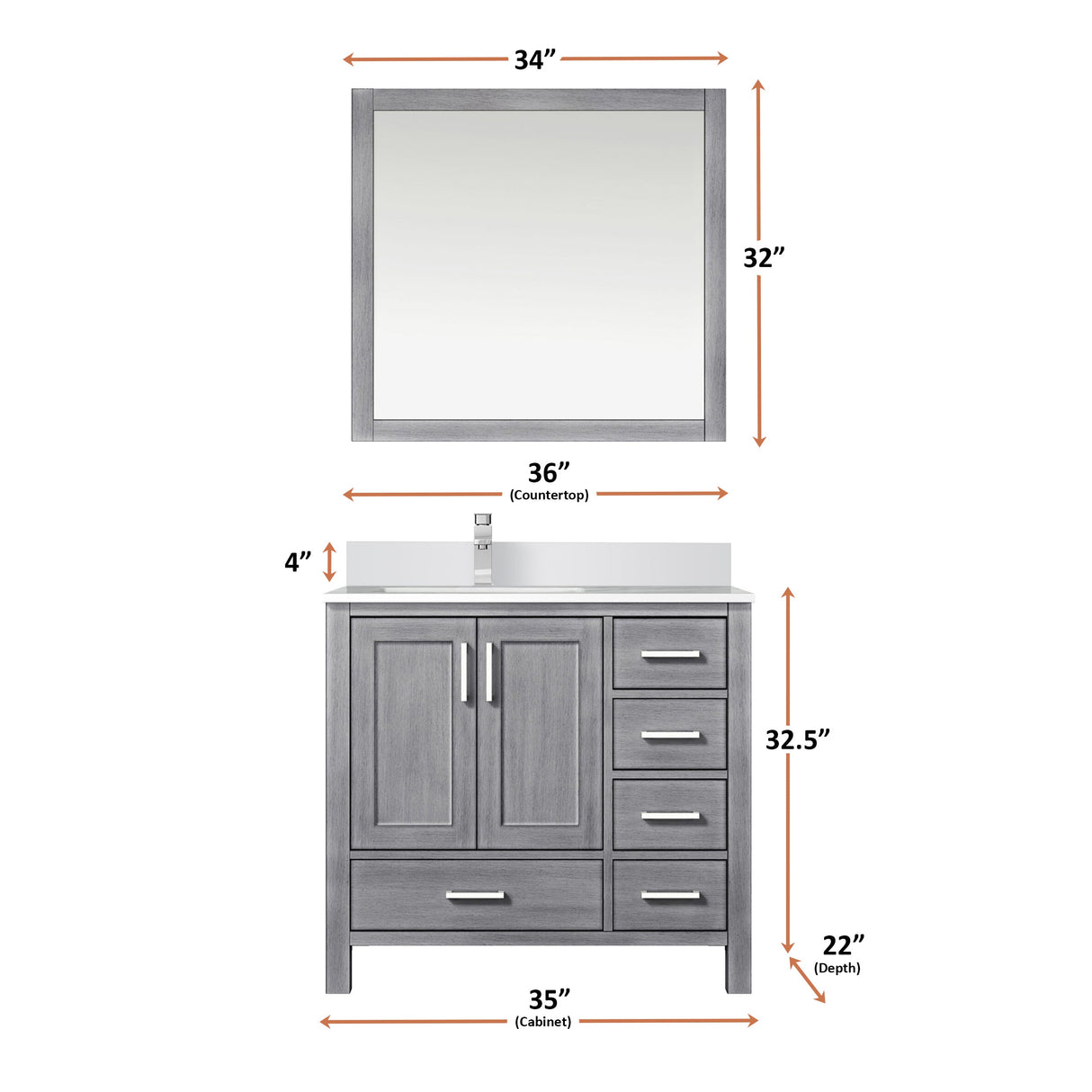 Jacques Distressed Grey Freestanding Bathroom Vanity with White Quartz Top, White Square Sink