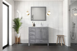 Jacques Distressed Grey Freestanding Bathroom Vanity with White Quartz Top, White Square Sink
