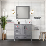 Jacques Distressed Grey Freestanding Bathroom Vanity with White Quartz Top, White Square Sink