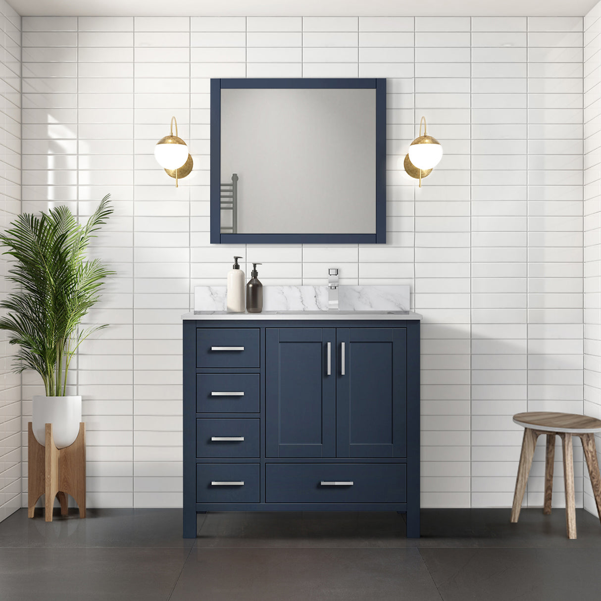Jacques 30 in. Right Freestanding Bathroom Vanity with White Carrara Marble Top, White Square Sink