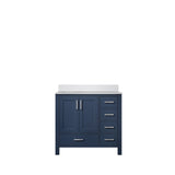 Jacques Navy Blue Freestanding Bathroom Vanity with White Quartz Top, White Square Sink