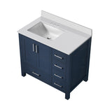 Jacques Navy Blue Freestanding Bathroom Vanity with White Quartz Top, White Square Sink