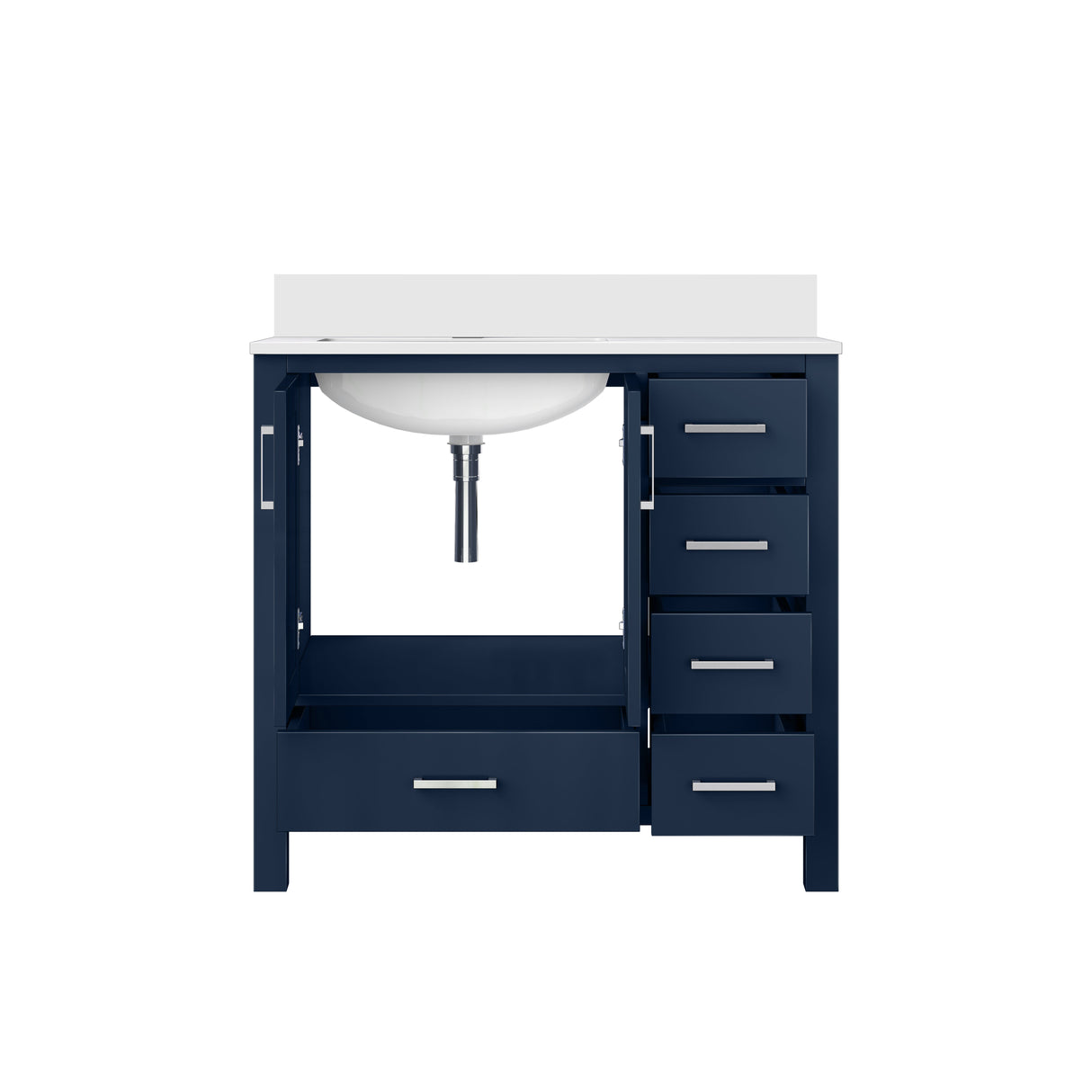 Jacques Navy Blue Freestanding Bathroom Vanity with White Quartz Top, White Square Sink