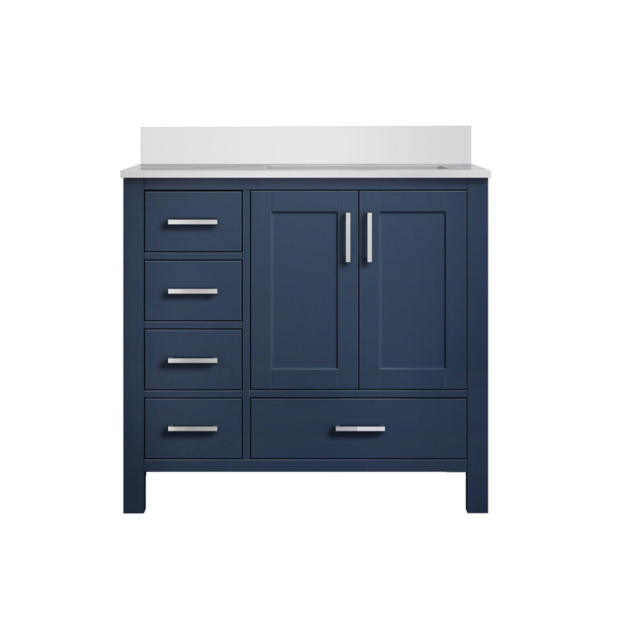 Jacques Navy Blue Freestanding Bathroom Vanity with White Quartz Top, White Square Sink