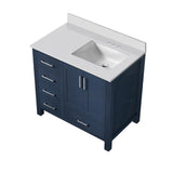 Jacques Navy Blue Freestanding Bathroom Vanity with White Quartz Top, White Square Sink