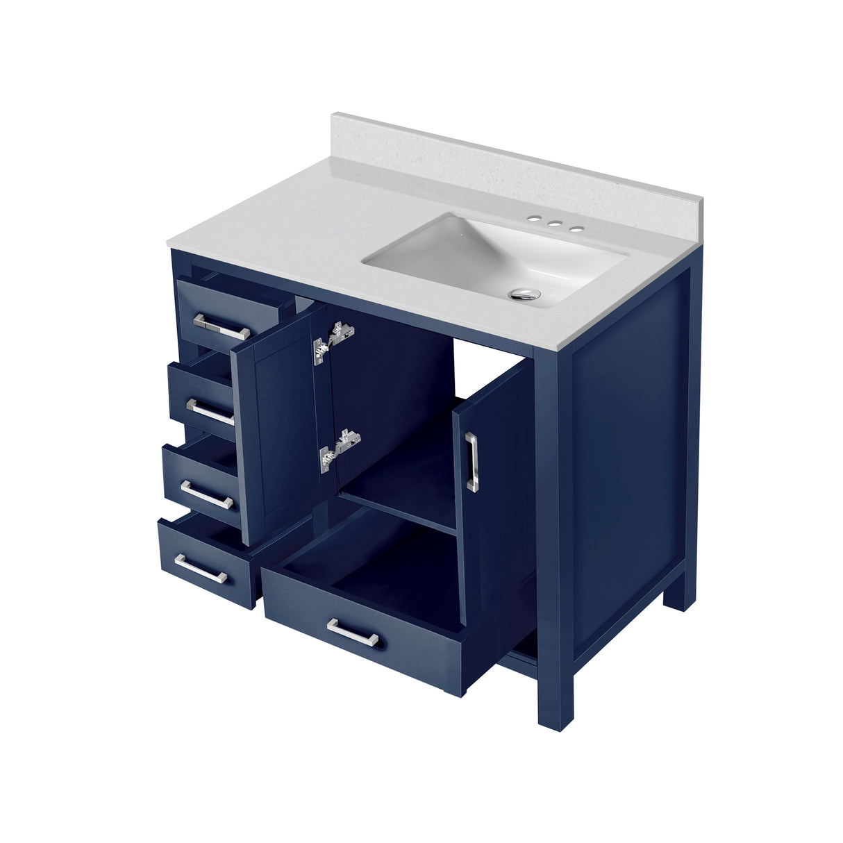 Jacques Navy Blue Freestanding Bathroom Vanity with White Quartz Top, White Square Sink