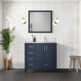 Jacques Navy Blue Freestanding Bathroom Vanity with White Quartz Top, White Square Sink