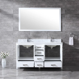 Jacques 60 In. Freestanding White Bathroom Vanity With Double Undermount Ceramic Sink, White Carrara Marble Top