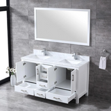 Jacques 60 In. Freestanding White Bathroom Vanity With Double Undermount Ceramic Sink, White Carrara Marble Top