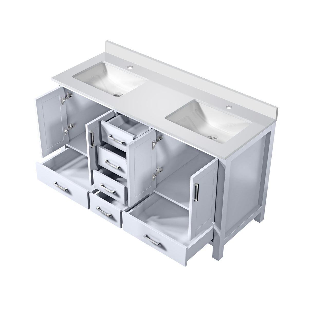 Jacques White Freestanding Bathroom Vanity with White Quartz Top, White Square Sink