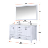 Jacques 60" White Double Vanity, White Quartz Top, White Square Sinks and 58" Mirror